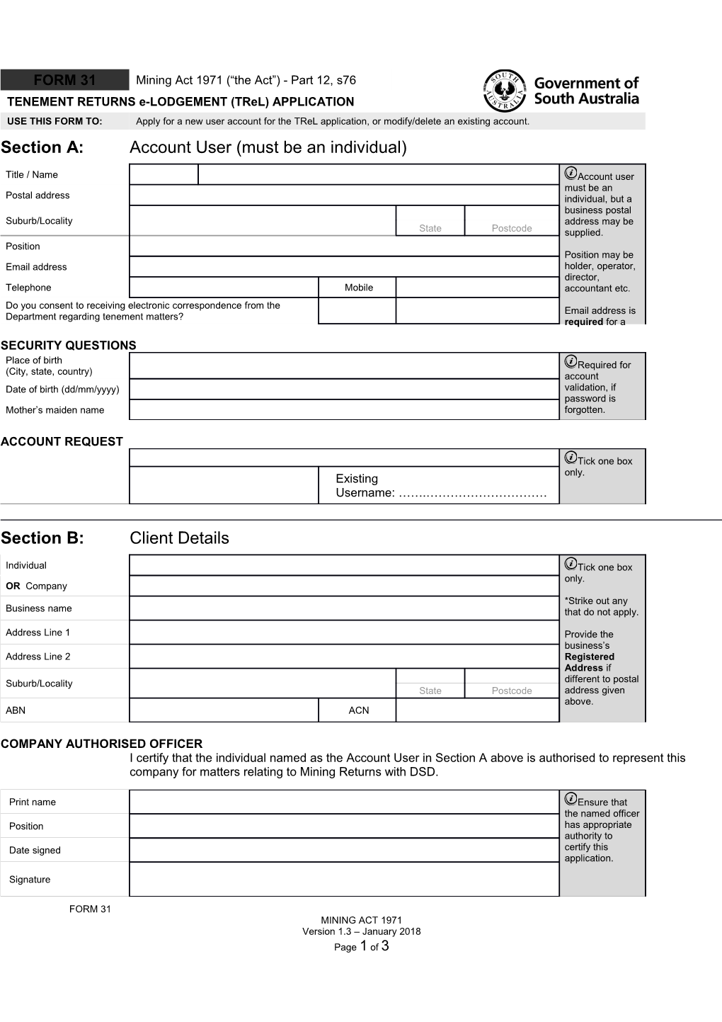 Section A: Account User (Must Be an Individual)