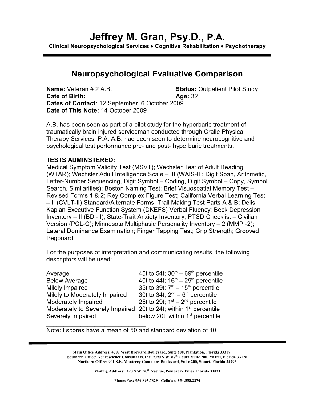 Neuropsychological Evaluative Comparison