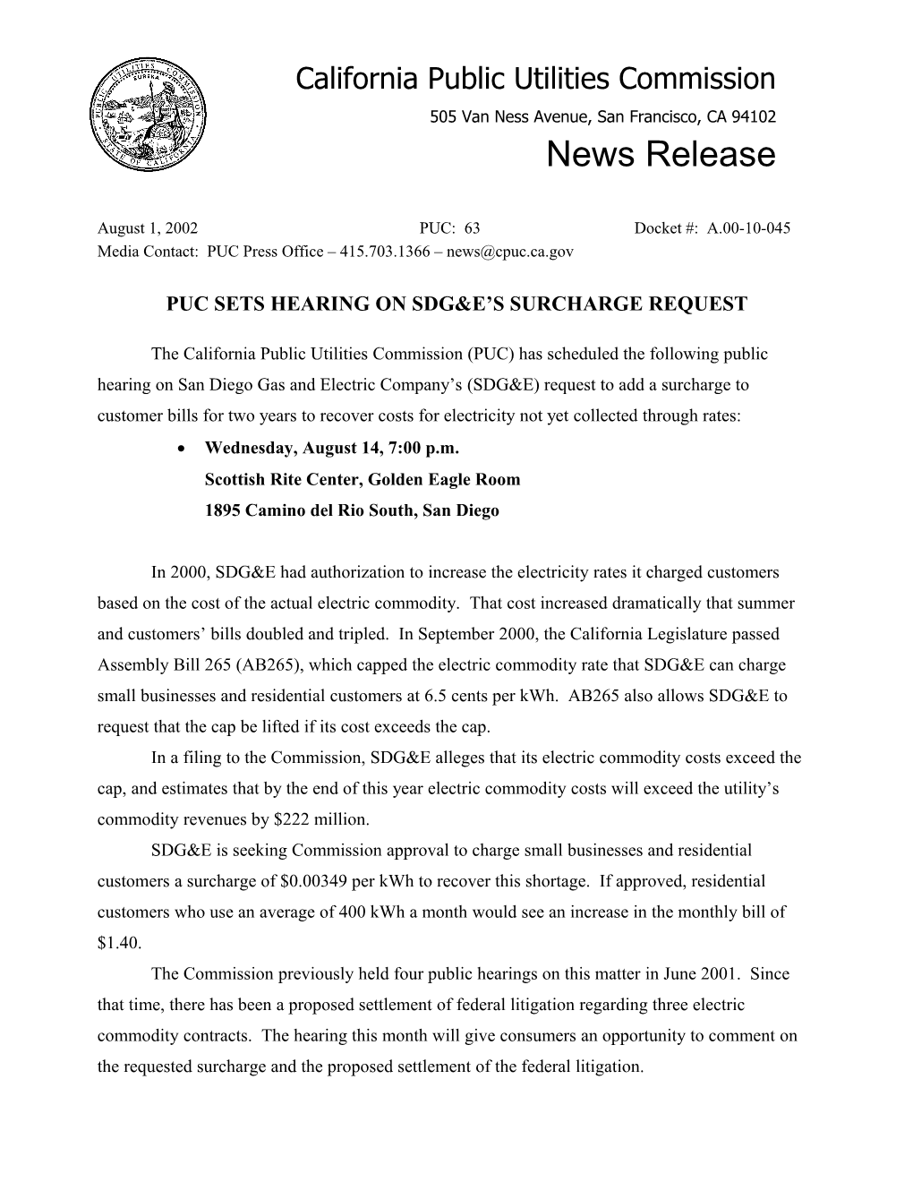 California Public Utilities Commission, 08/01/02