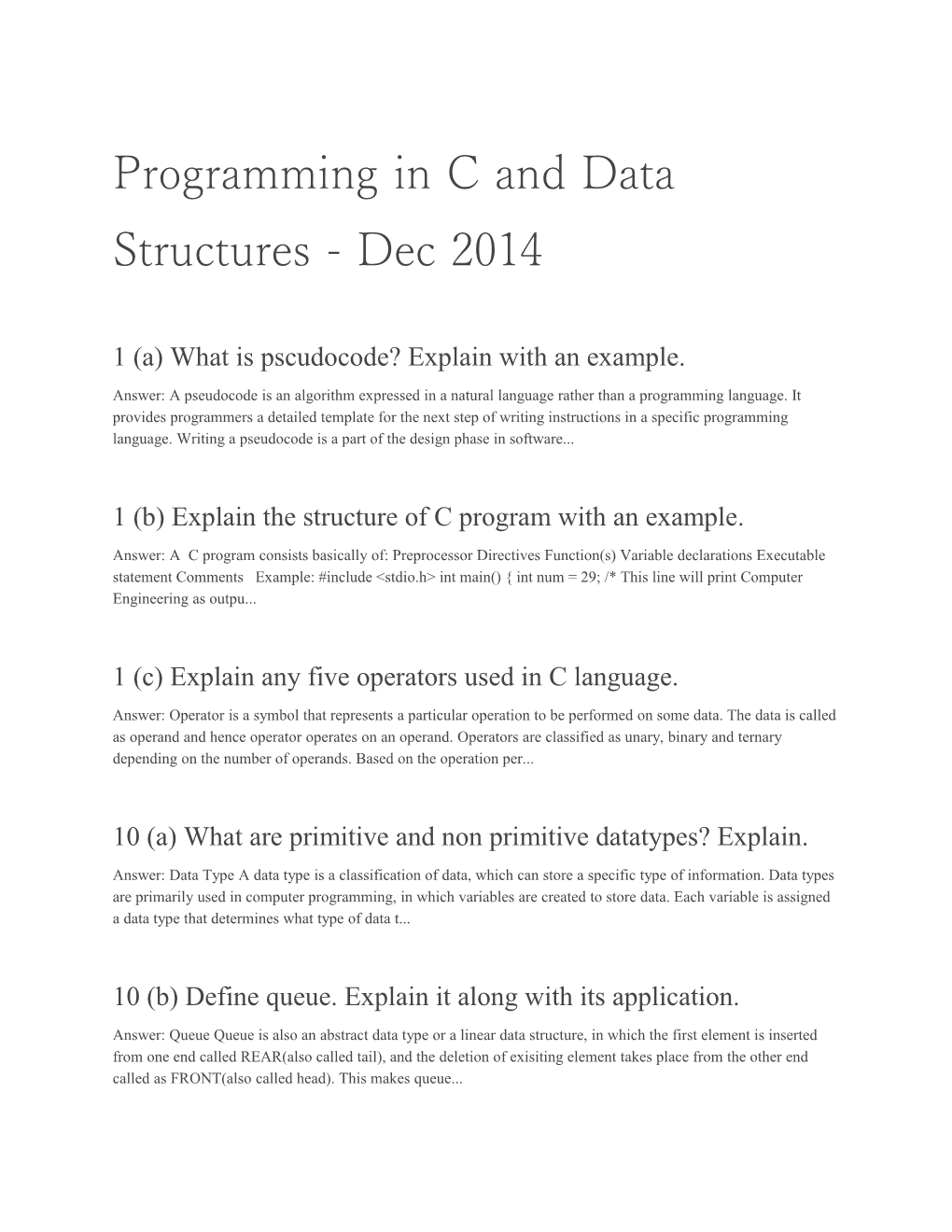 1 (A) What Is Pscudocode? Explain with an Example