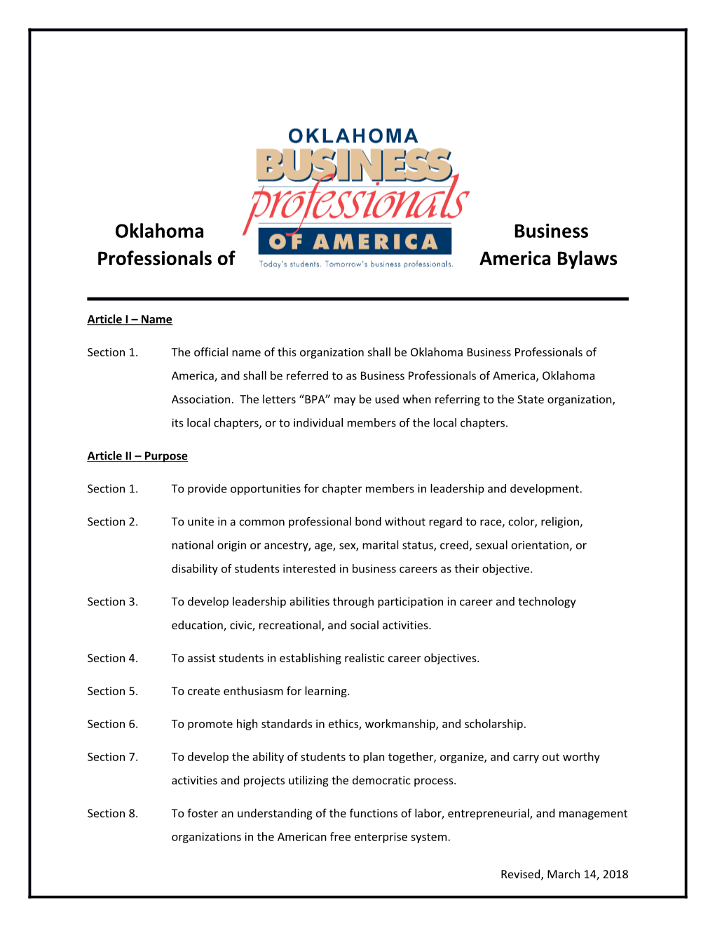 Oklahoma Business Professionals of America Bylaws