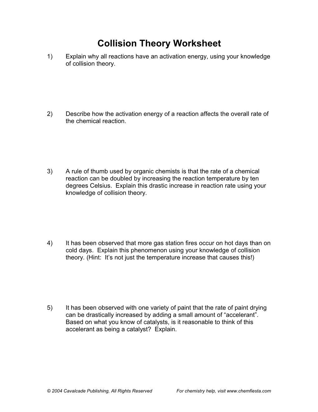 Collision Theory Worksheet