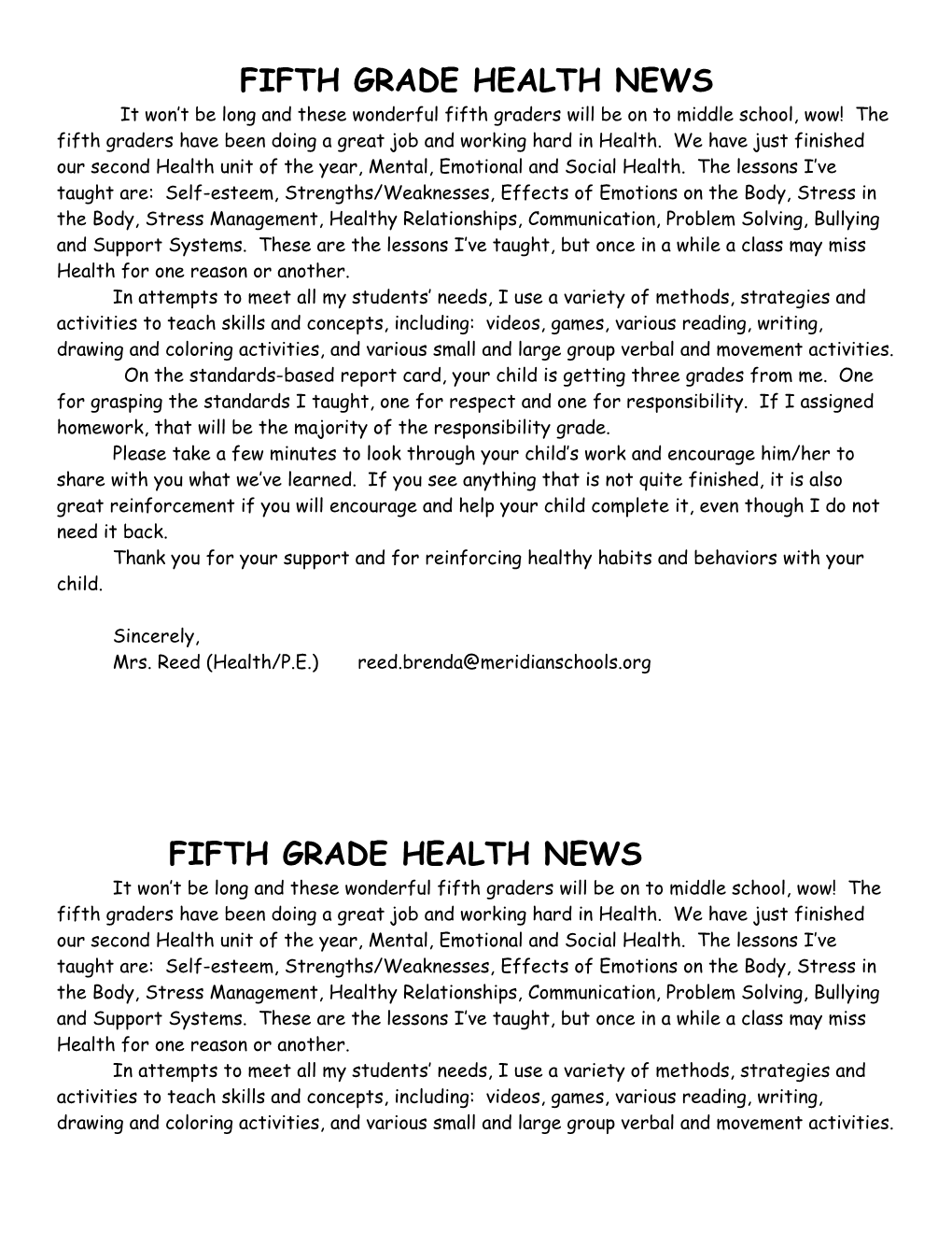 Third Grade Health News