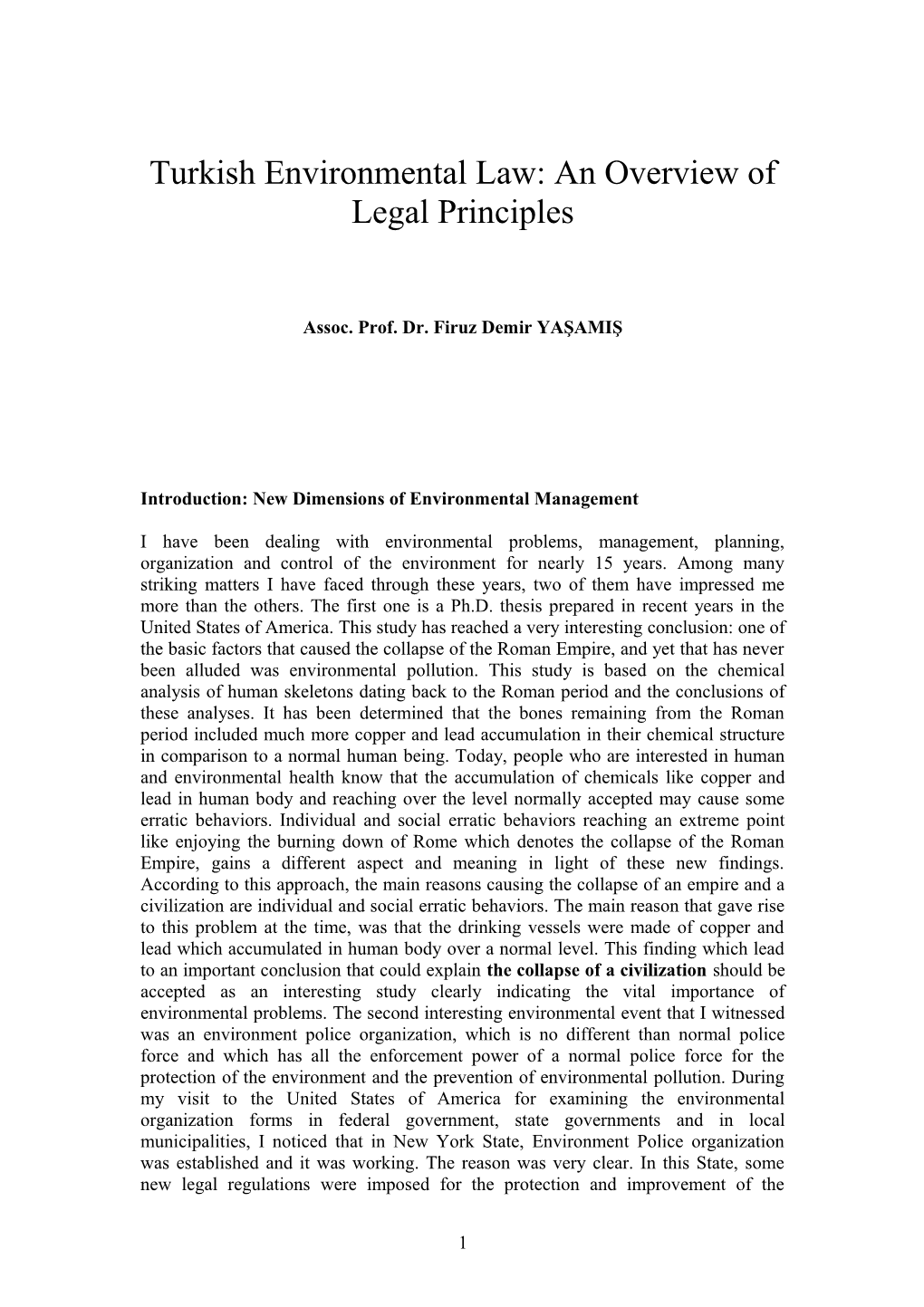 Turkish Environmental Law: an Overview of Legal Principles