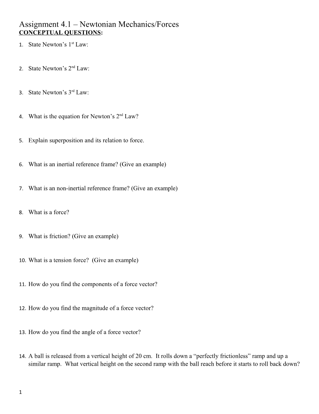 Assignment 4.1 Newtonian Mechanics/Forces