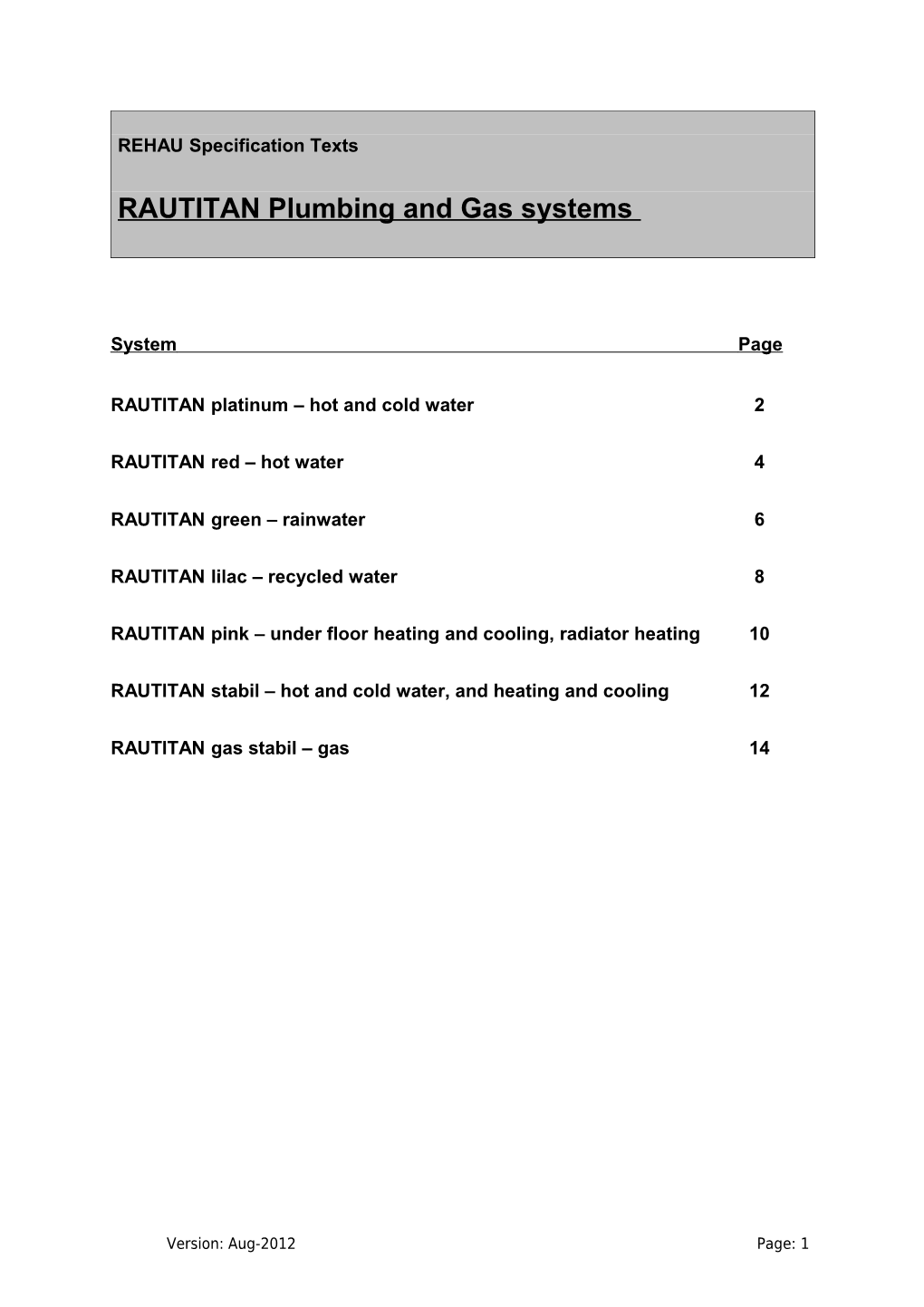 Technical Specification Peroxide-Crosslinked Polyethylene for Hot and Cold Water System