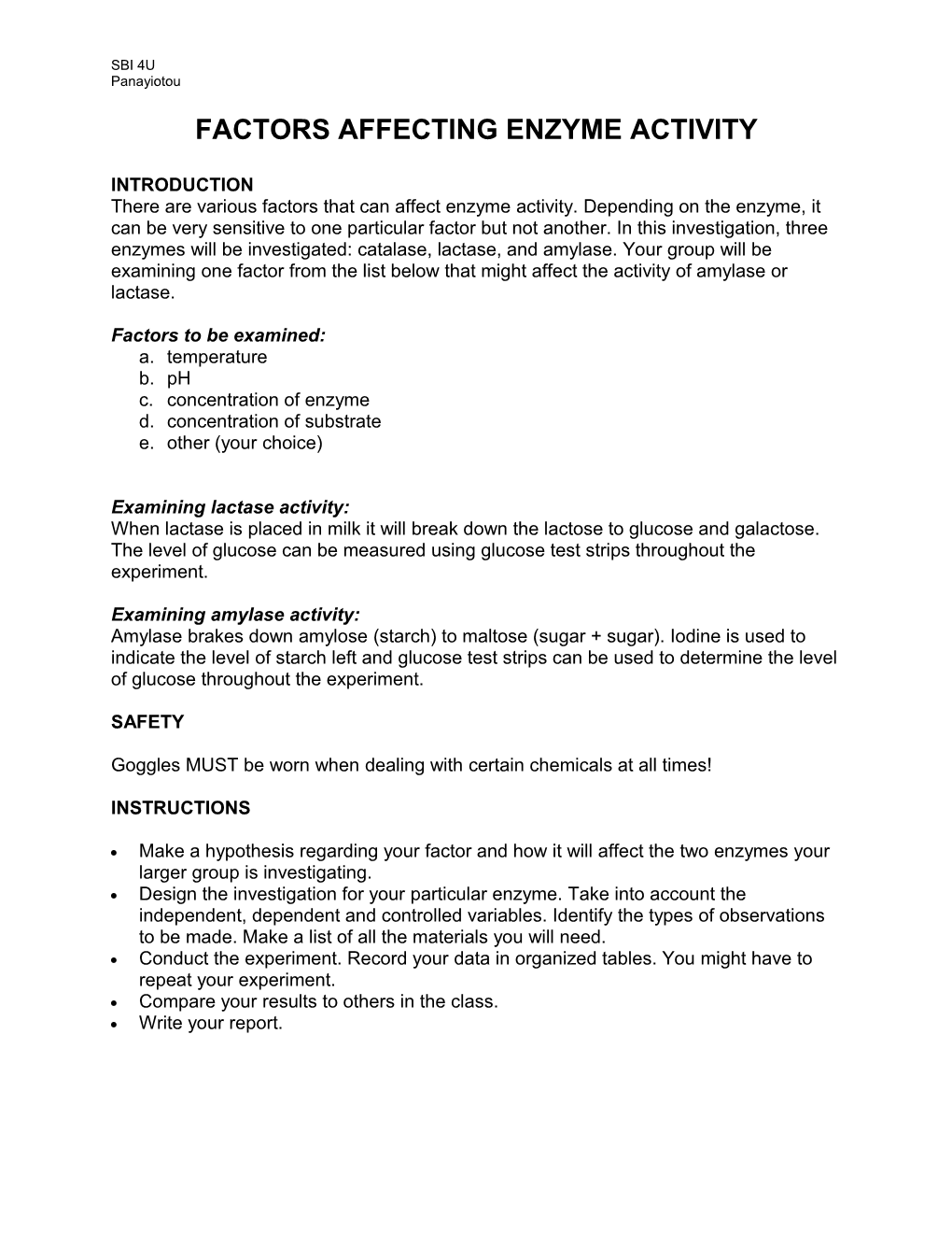 Factors Affecting Enzyme Activity