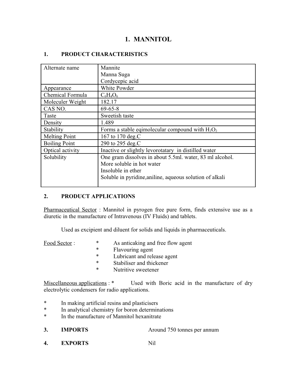 1. Product Characteristics