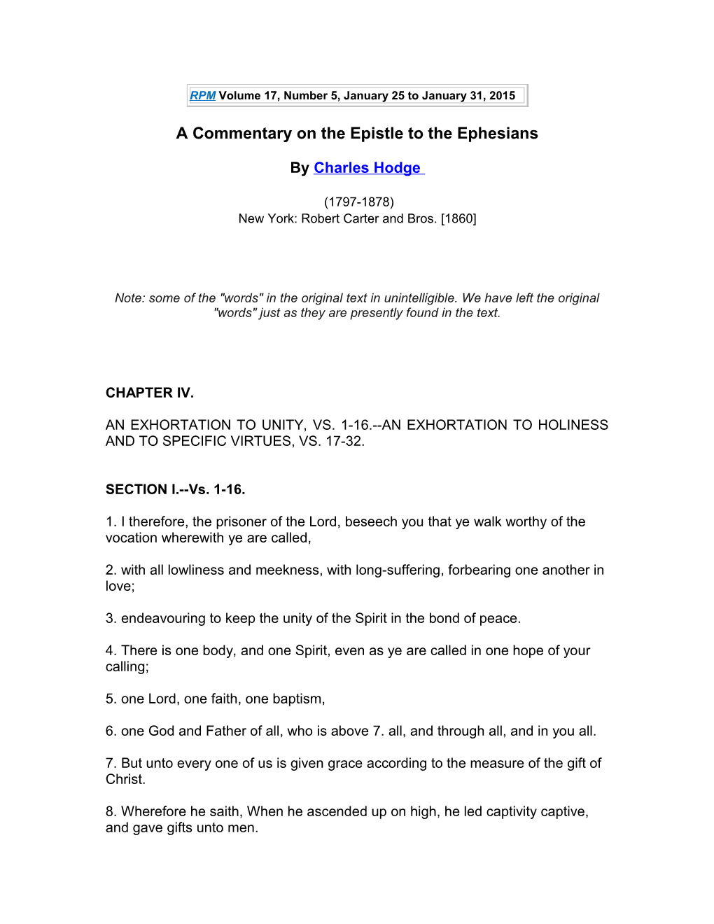 A Commentary on the Epistle to the Ephesians