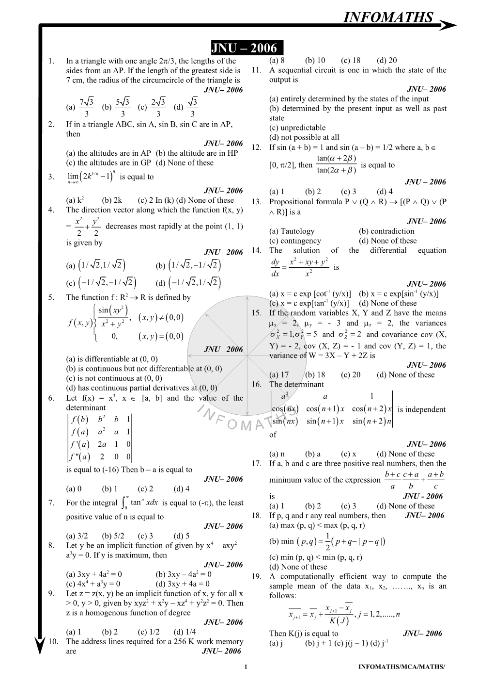 1 Infomaths/Mca/Maths