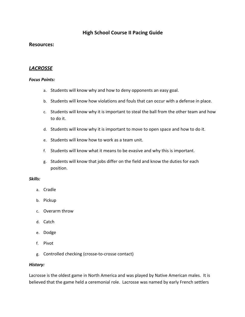 High School Course II Pacing Guide