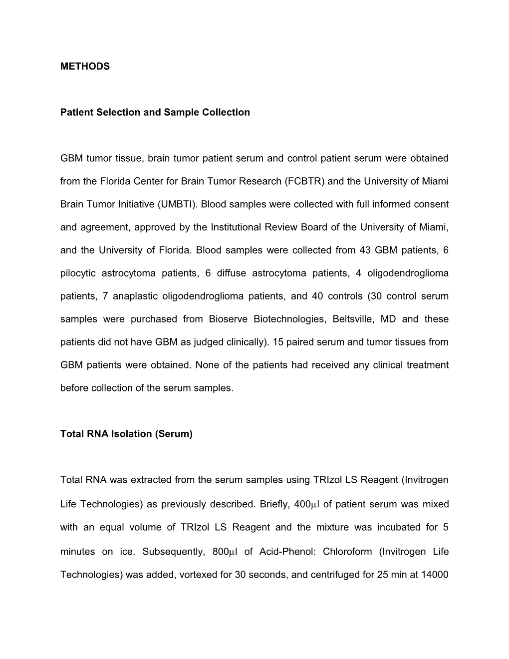 Patient Selection and Sample Collection