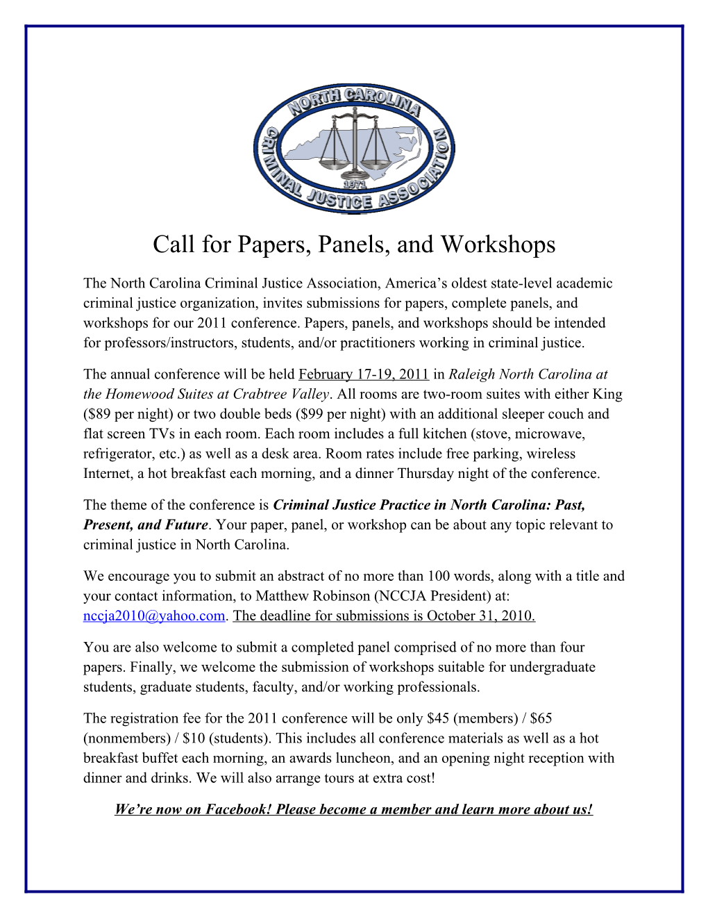 Call for Papers, Panels, and Workshops