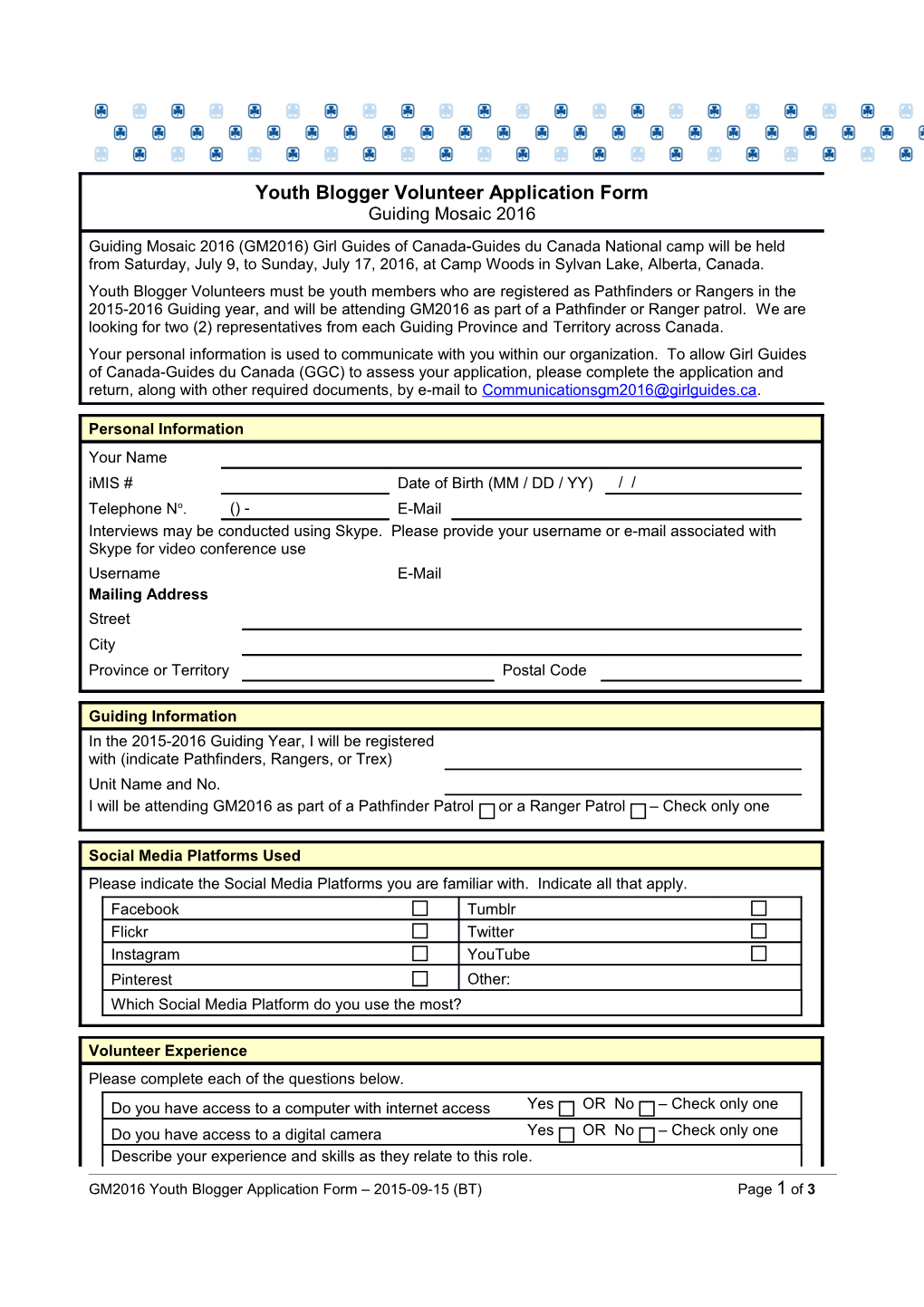 GM2016 Youth Blogger Application Form