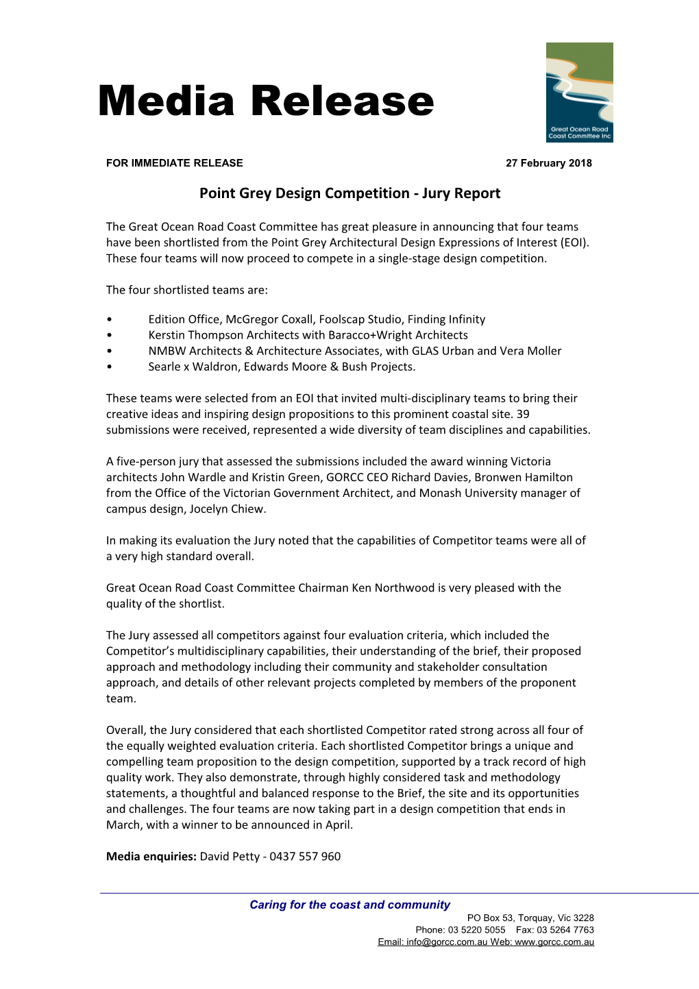 Point Grey Design Competition - Jury Report