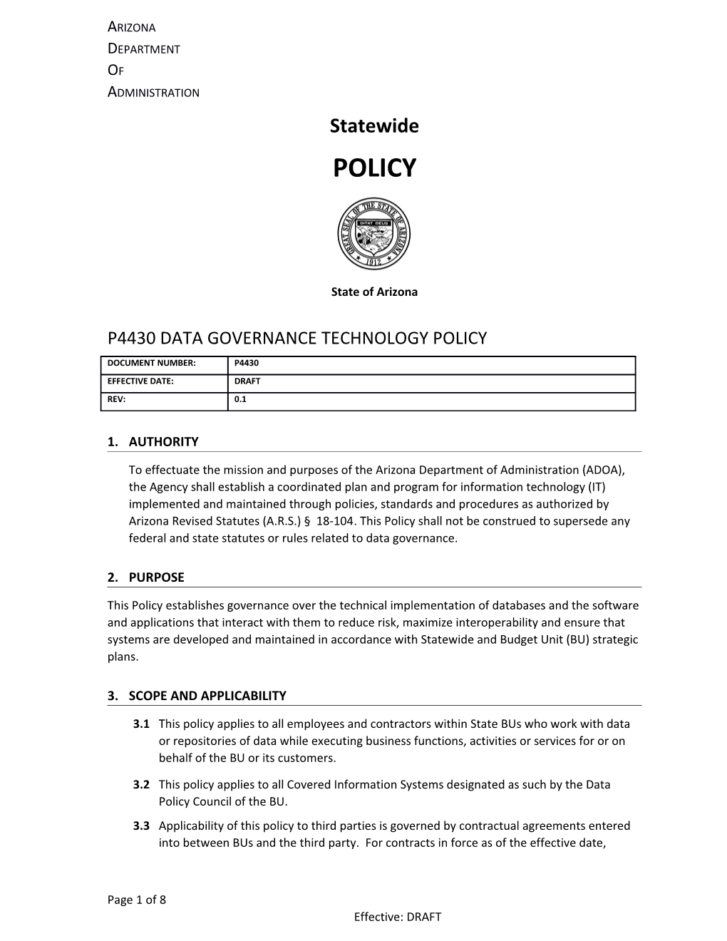 P7430 Data Governance Technology Policy