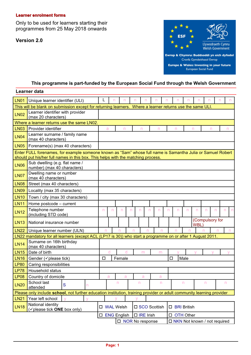 Learner Enrolment Forms