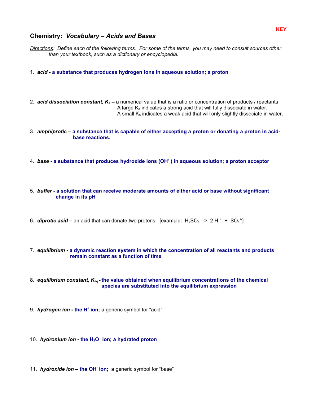 Acids and Bases (Vocabulary)