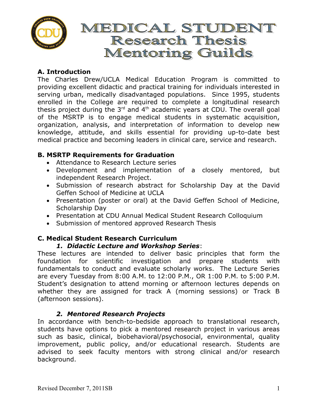 B. MSRTP Requirements for Graduation