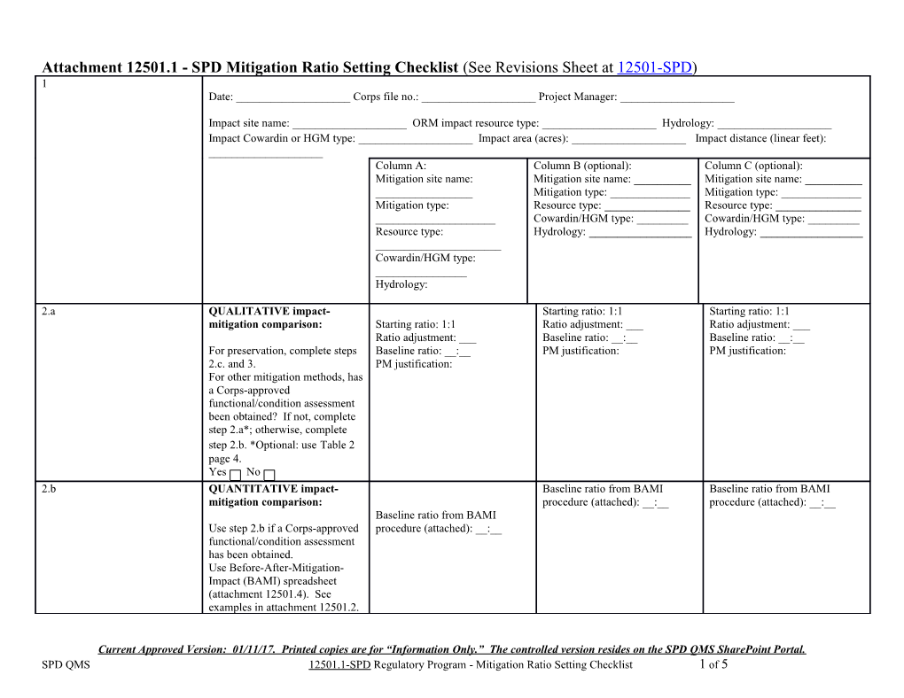 Mitigation Ratio Setting Checklist