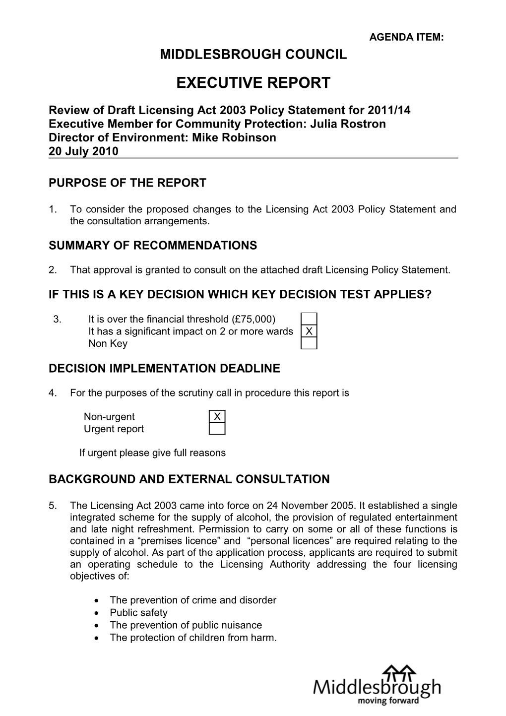 Review of Draft Licensing Act 2003 Policy Statement for 2011/14