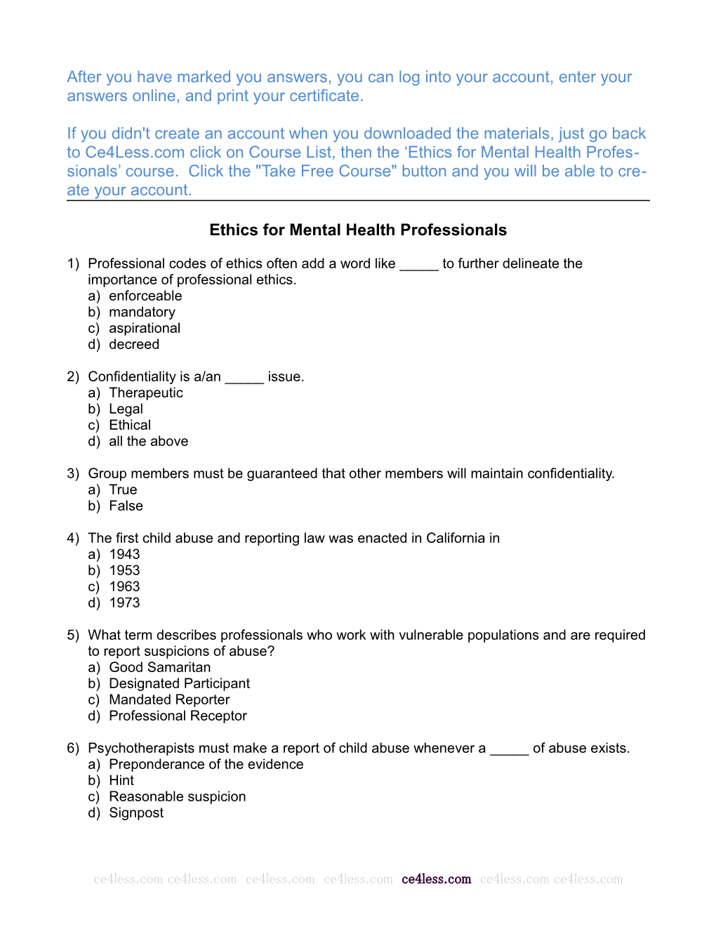 Ethics for Mental Health Professionals