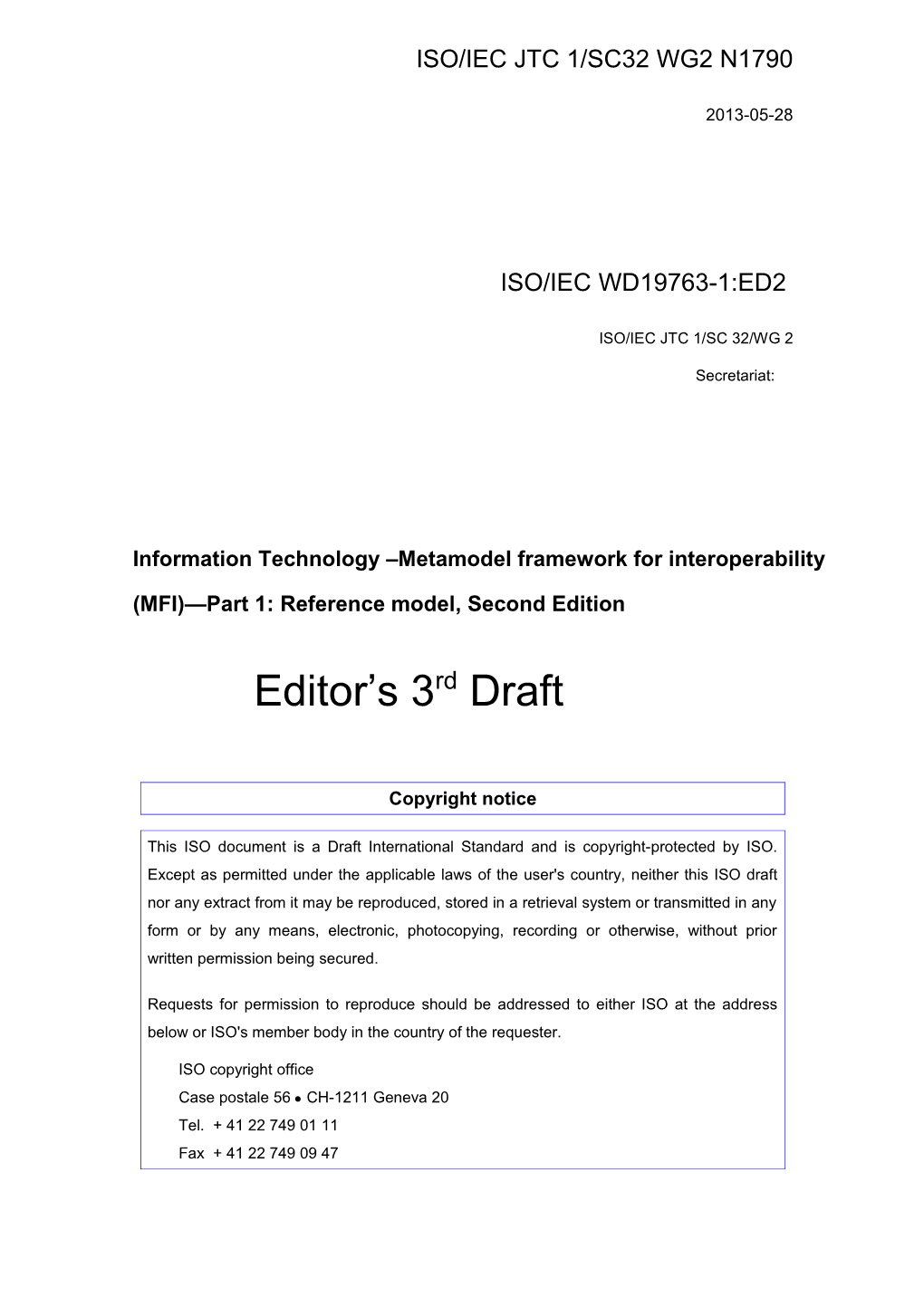 CD ISO/IEC 19763 Part 1 Reference Model