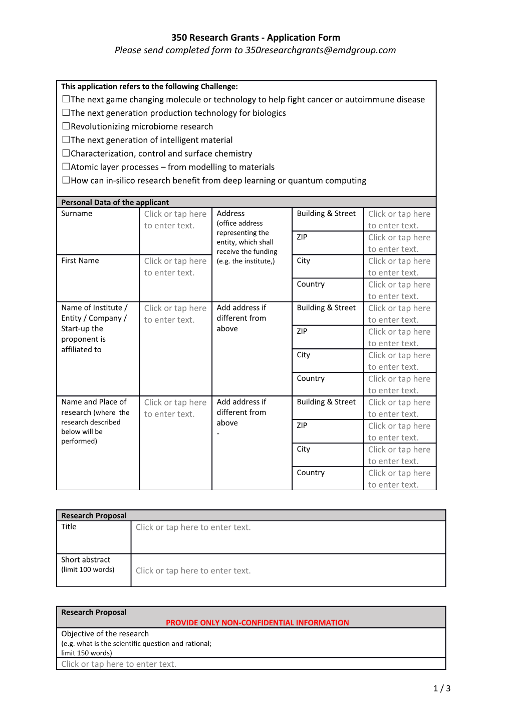 350 Research Grants - Application Form