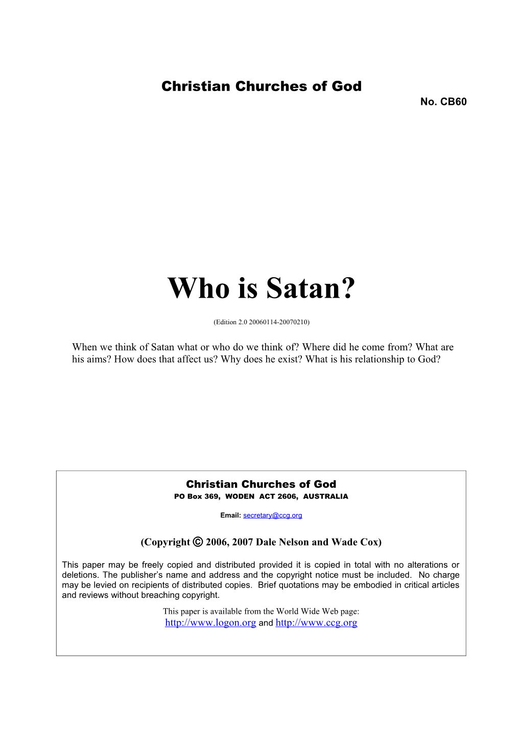 Who Is Satan? (No. CB60)