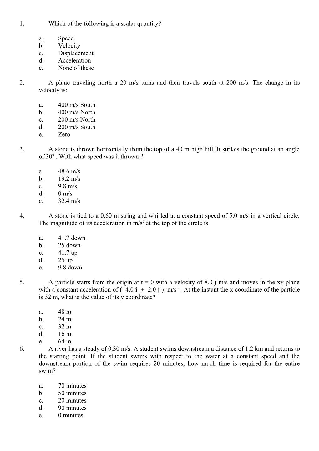 1. Which of the Following Is a Scalar Quantity?