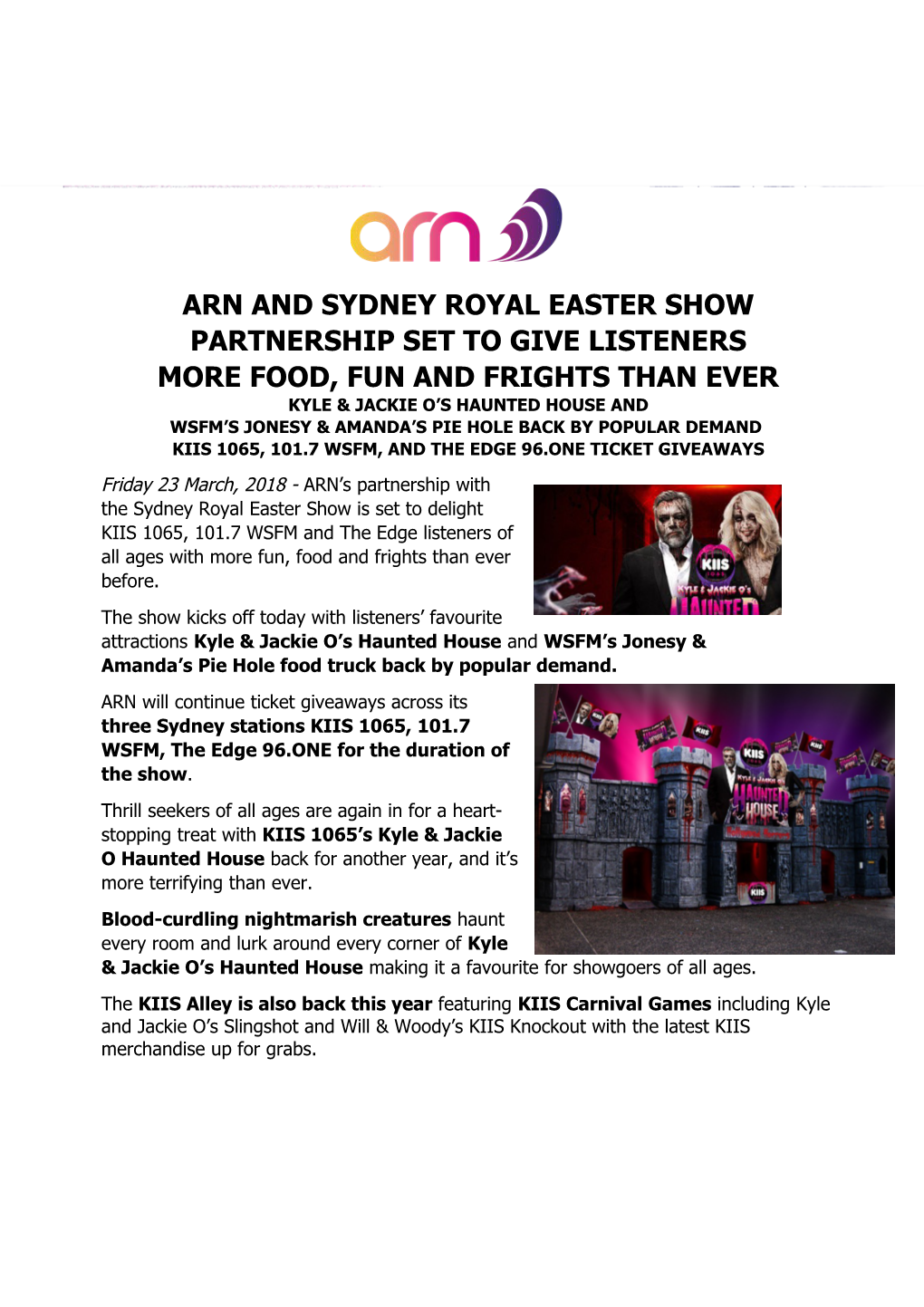 Arn and Sydney Royal Easter Show Partnership Set to Give Listeners More Food, Fun And