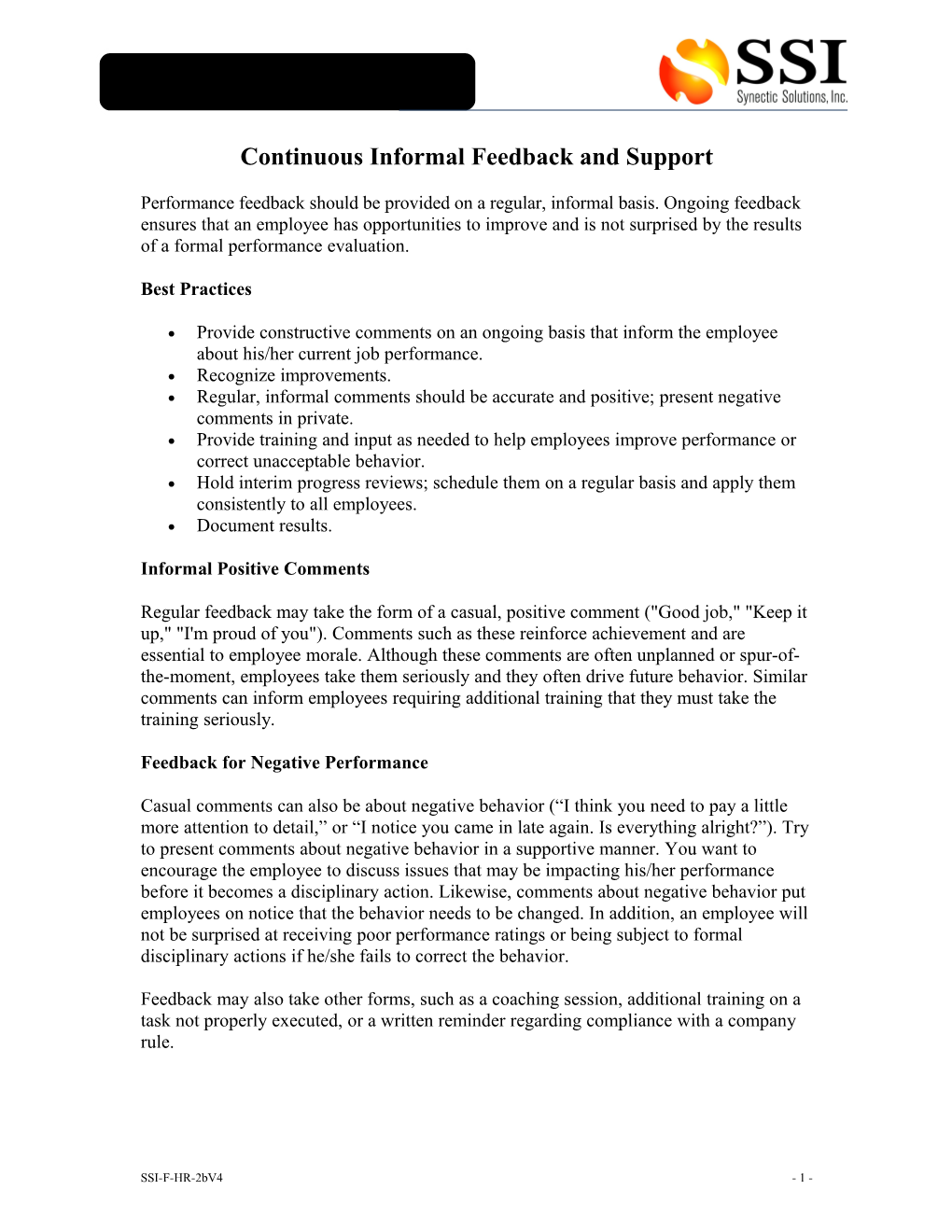 Continuous Informal Feedback and Support