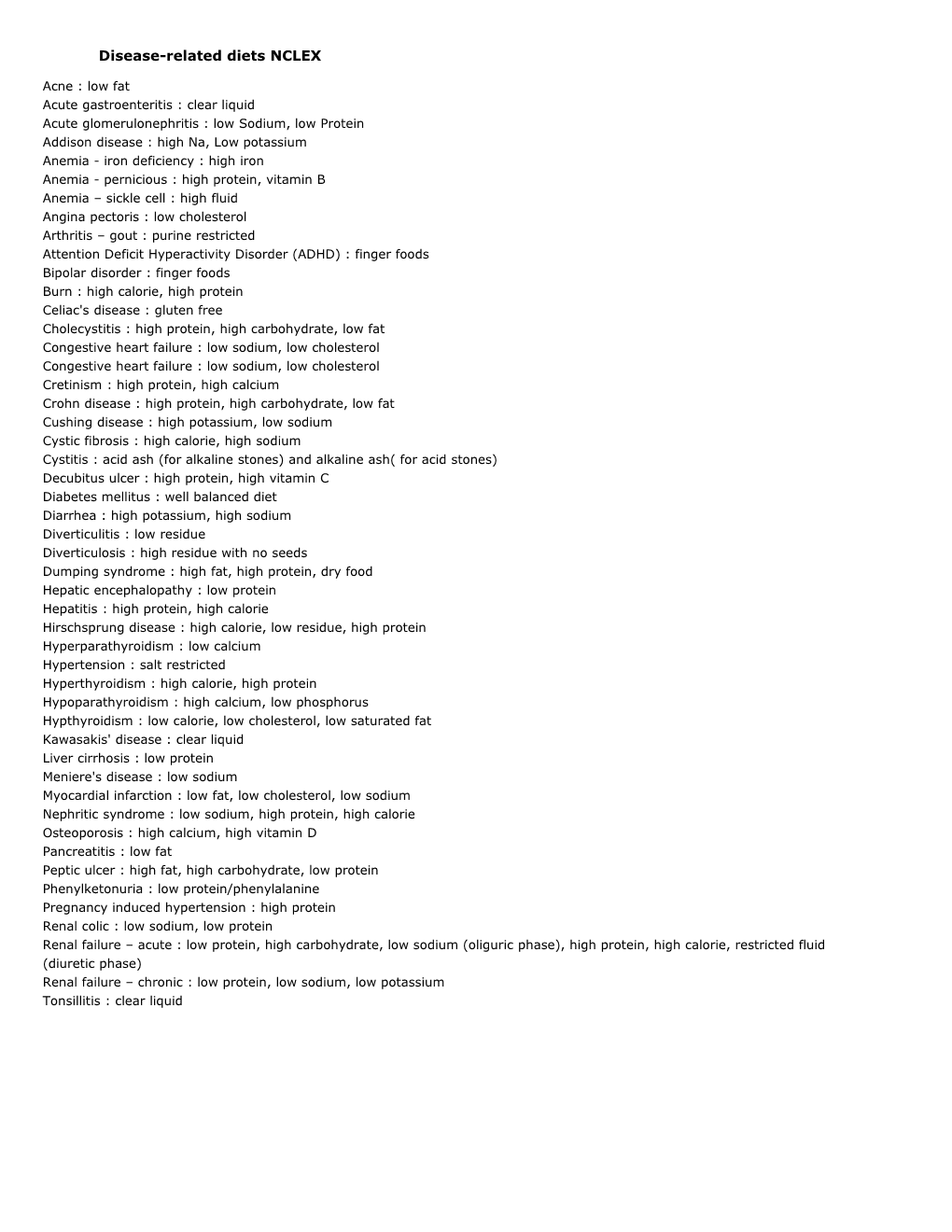 Disease-Related Diets NCLEX