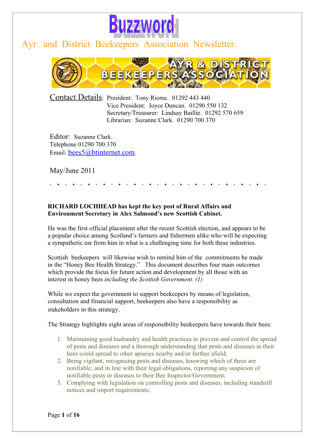 Ayr and District Beekeepers Association Newsletter