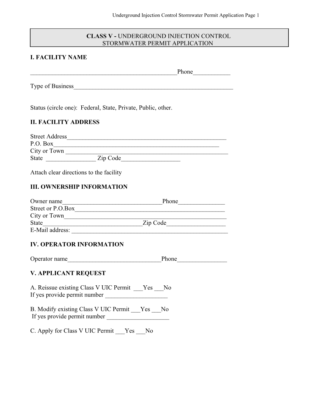 Underground Injection Control Permit Application