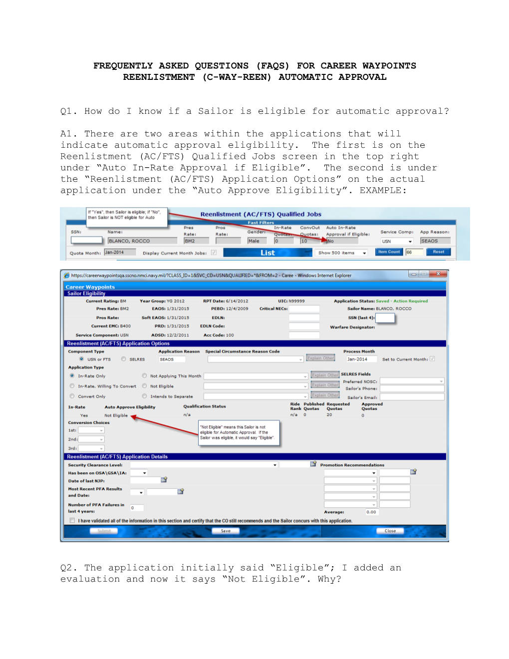 Frequently Asked Questions (Faqs) for Career Waypoints Reenlistment (C-Way-Reen) Automatic