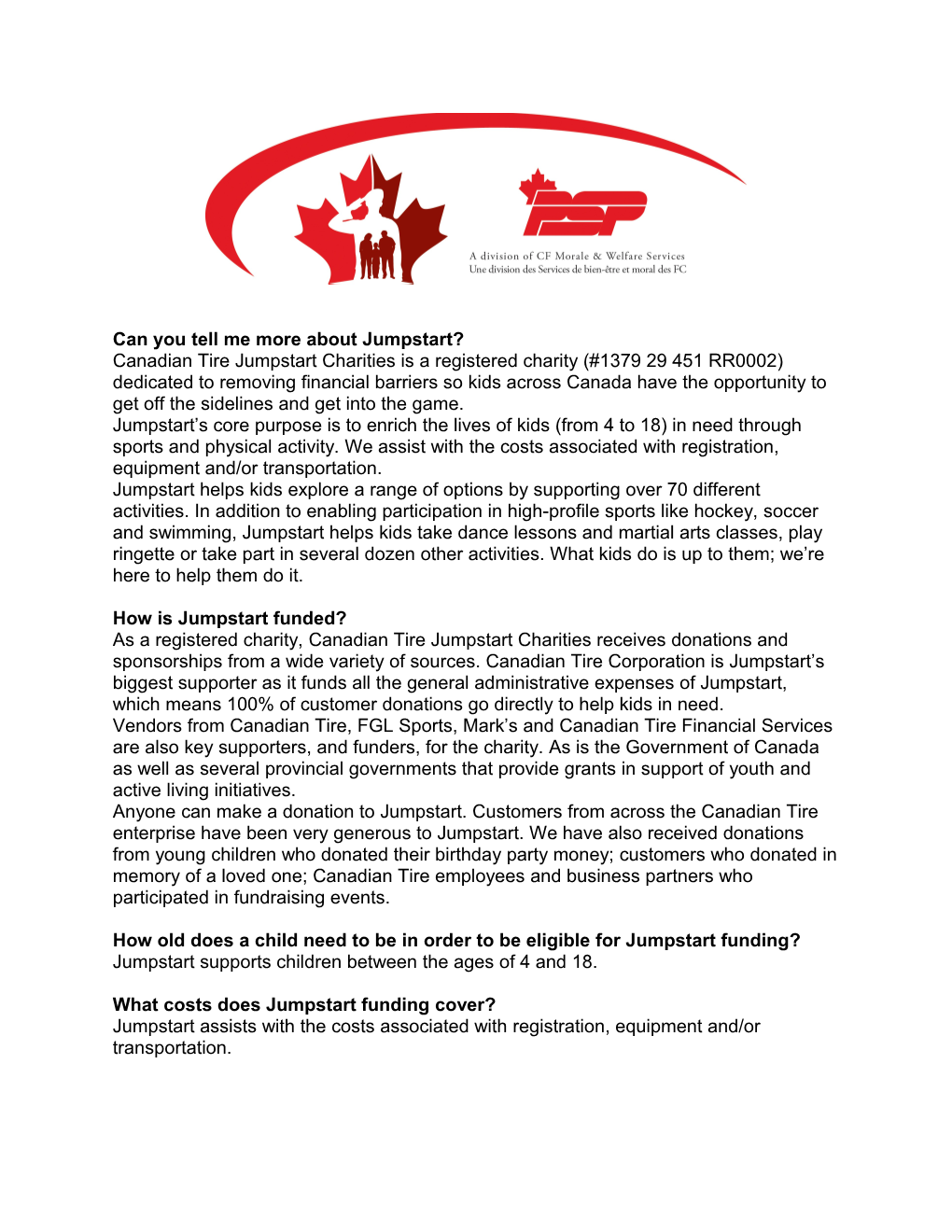 Can You Tell Me More About Jumpstart? Canadian Tire Jumpstart Charities Is a Registered