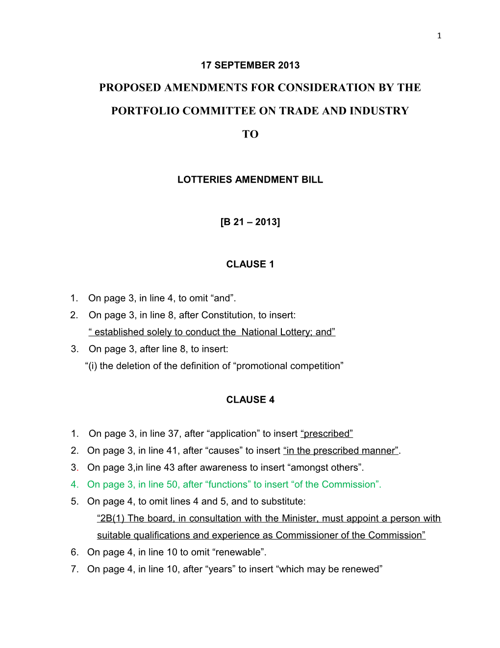Proposed Amendments for Consideration Bythe