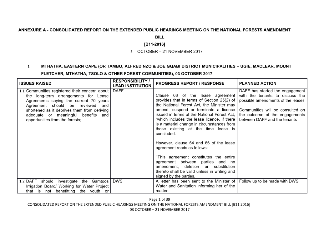 Annexure a - Consolidated Report on the Extended Public Hearings Meeting on the National