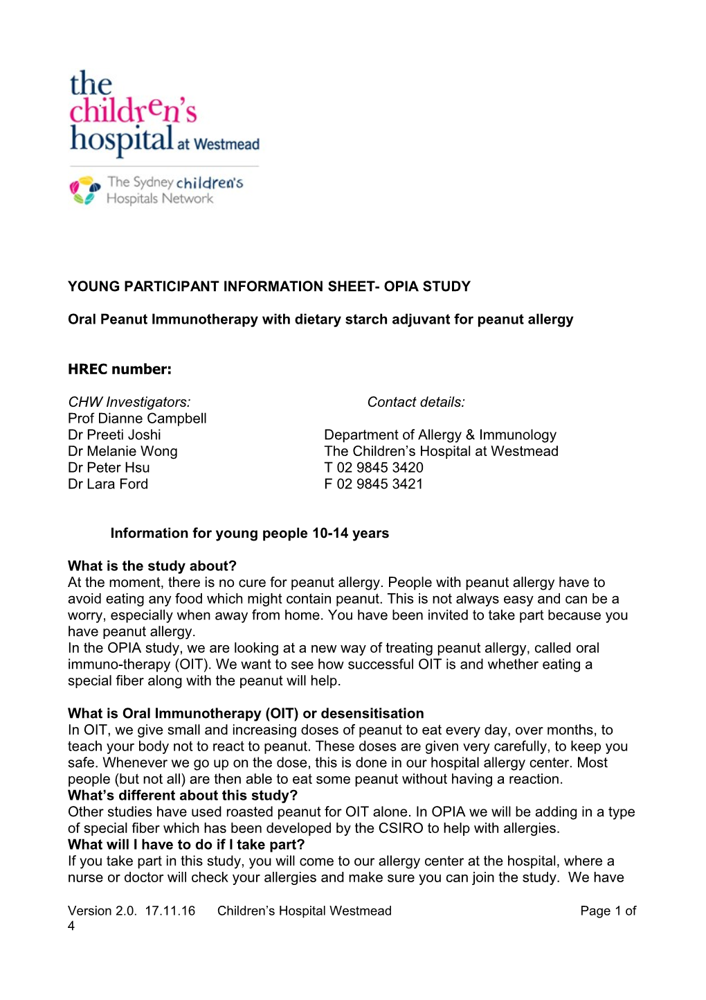 Young Participant Information Sheet- Opia Study