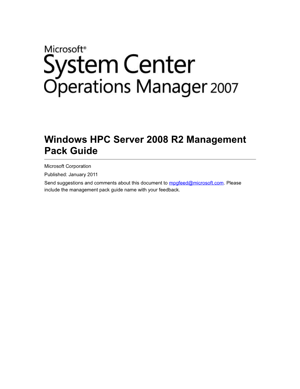 Windows HPC Server 2008 R2 Management Pack Guide