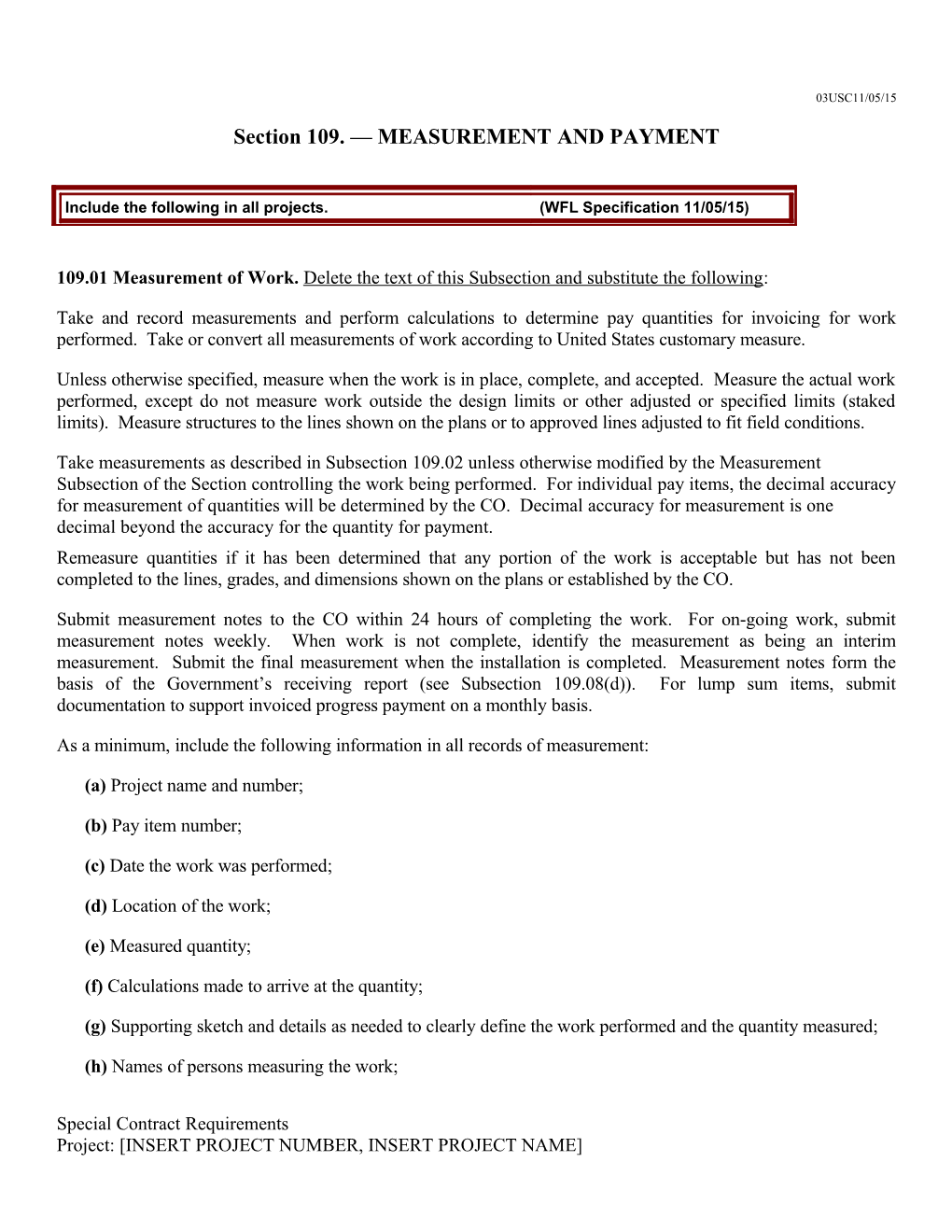 Section 109. MEASUREMENT and PAYMENT