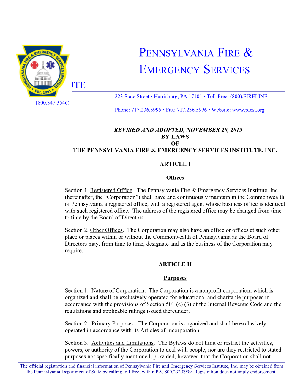 The Pennsylvania Fire & Emergency Services Institute, Inc