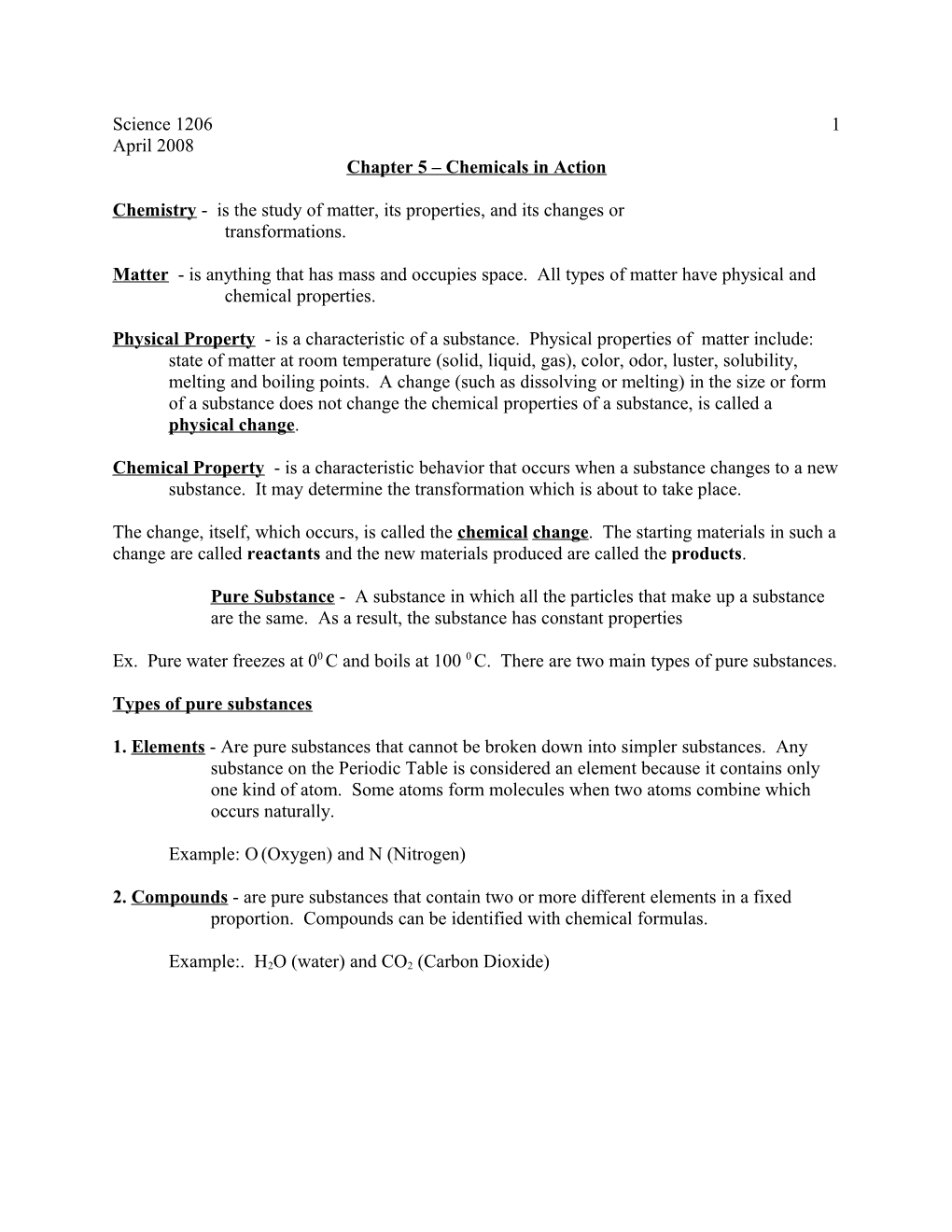 Chapter 5 Chemicals in Action