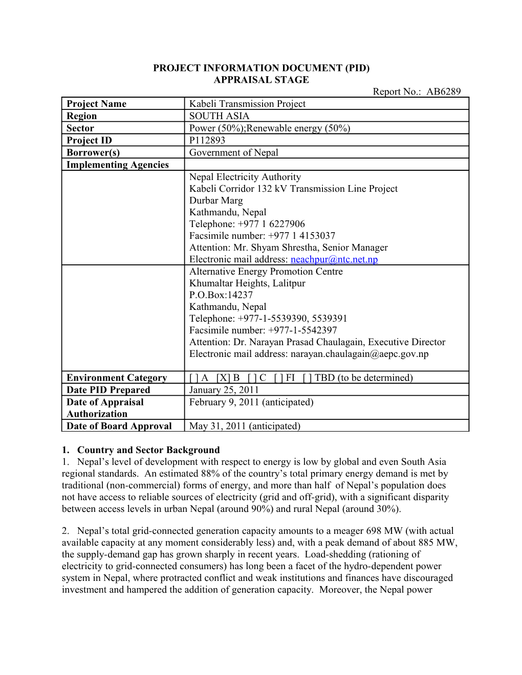 Project Information Document (Pid) s25