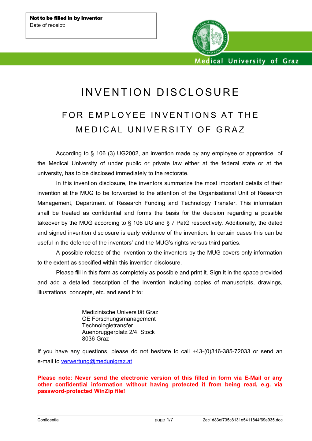 For Employee Inventions at the Medical University of Graz