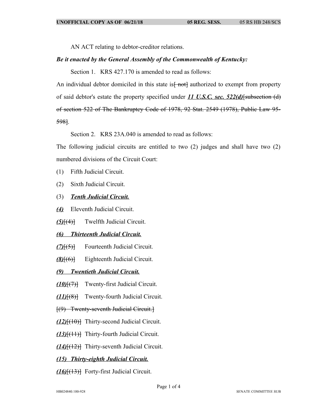 AN ACT Relating to Debtor-Creditor Relations