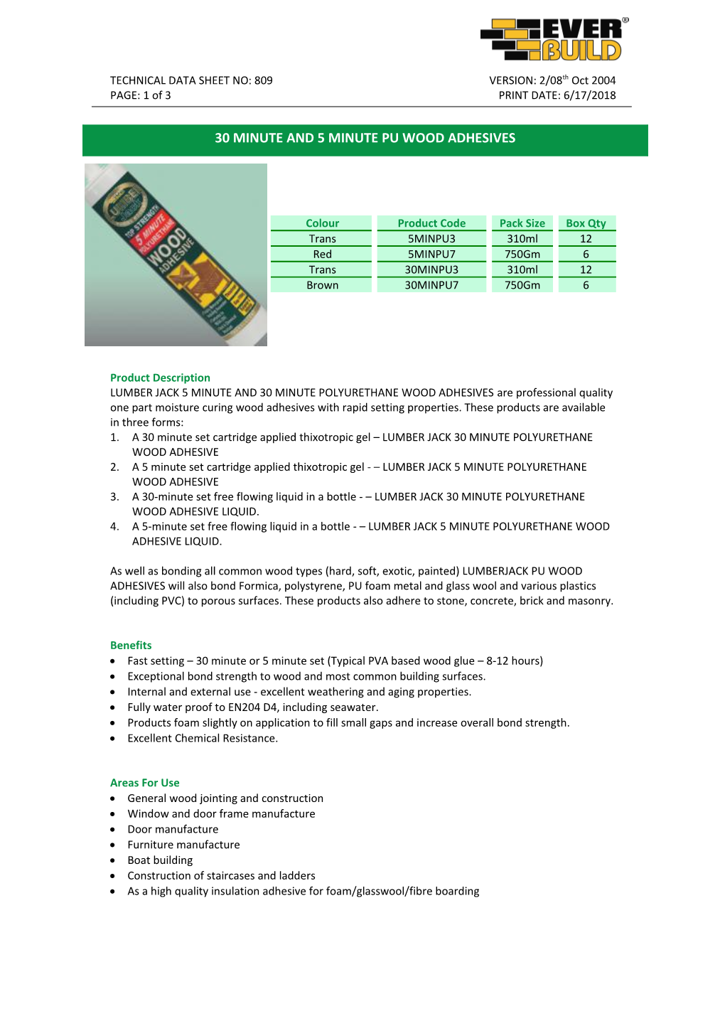 TECHNICAL DATA SHEET NO: 809 VERSION: 2/08Th Oct 2004