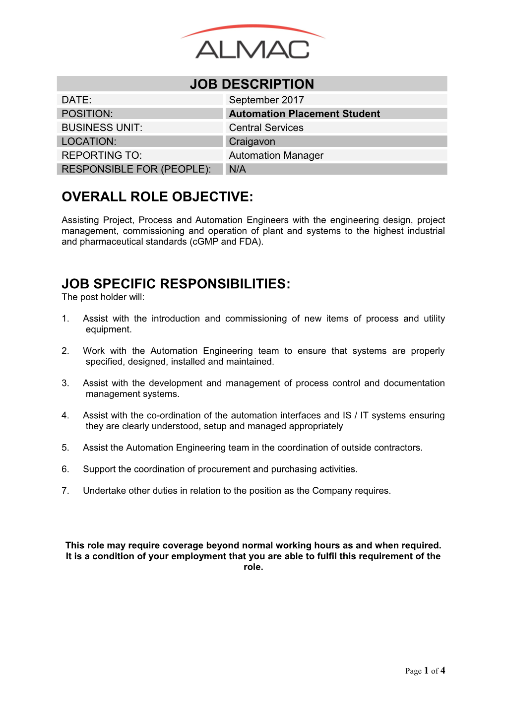 Overall Role Objective