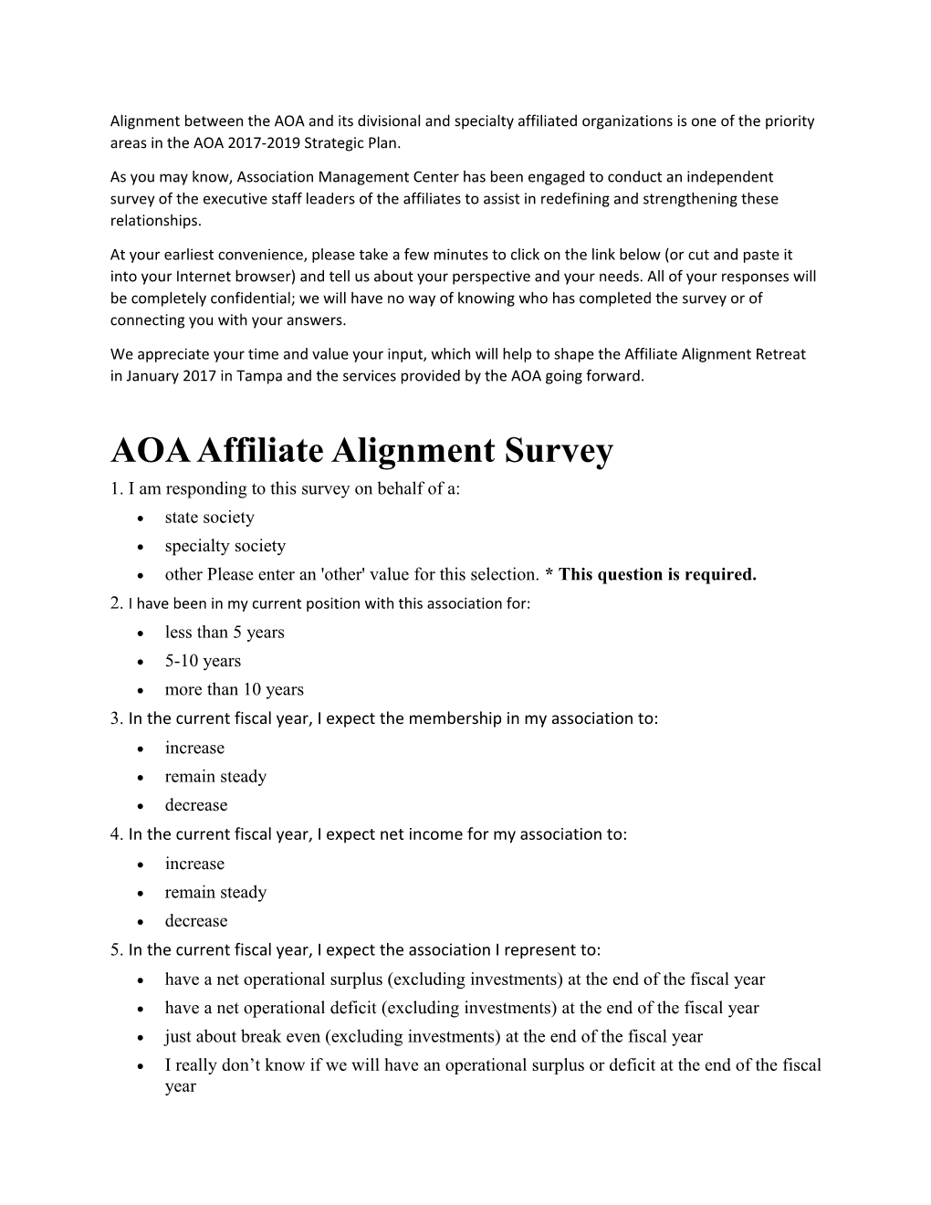 AOA Affiliate Alignment Survey